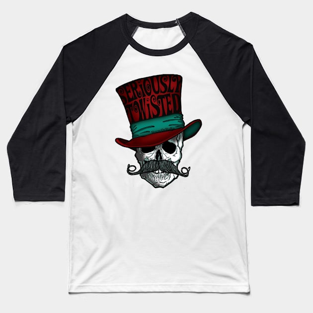 Seriously Twisted Curly Mustache Skull Baseball T-Shirt by House_Of_HaHa